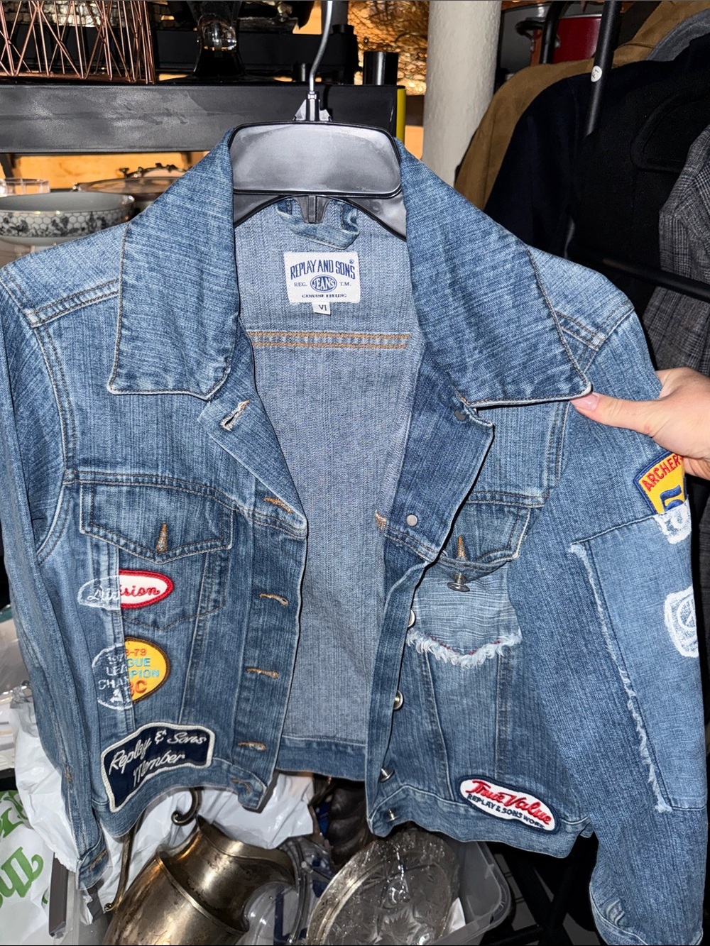 Replay and Sons Embellished Blue Denim Jacket
